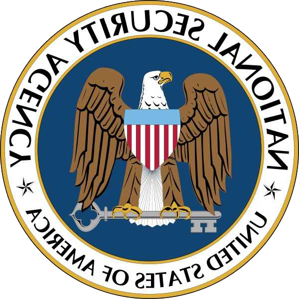 美国国家安全局(NSA)的印章，图案是一只老鹰站在由蓝色横条和红白竖条纹组成的盾牌后面，手里拿着一把钥匙.